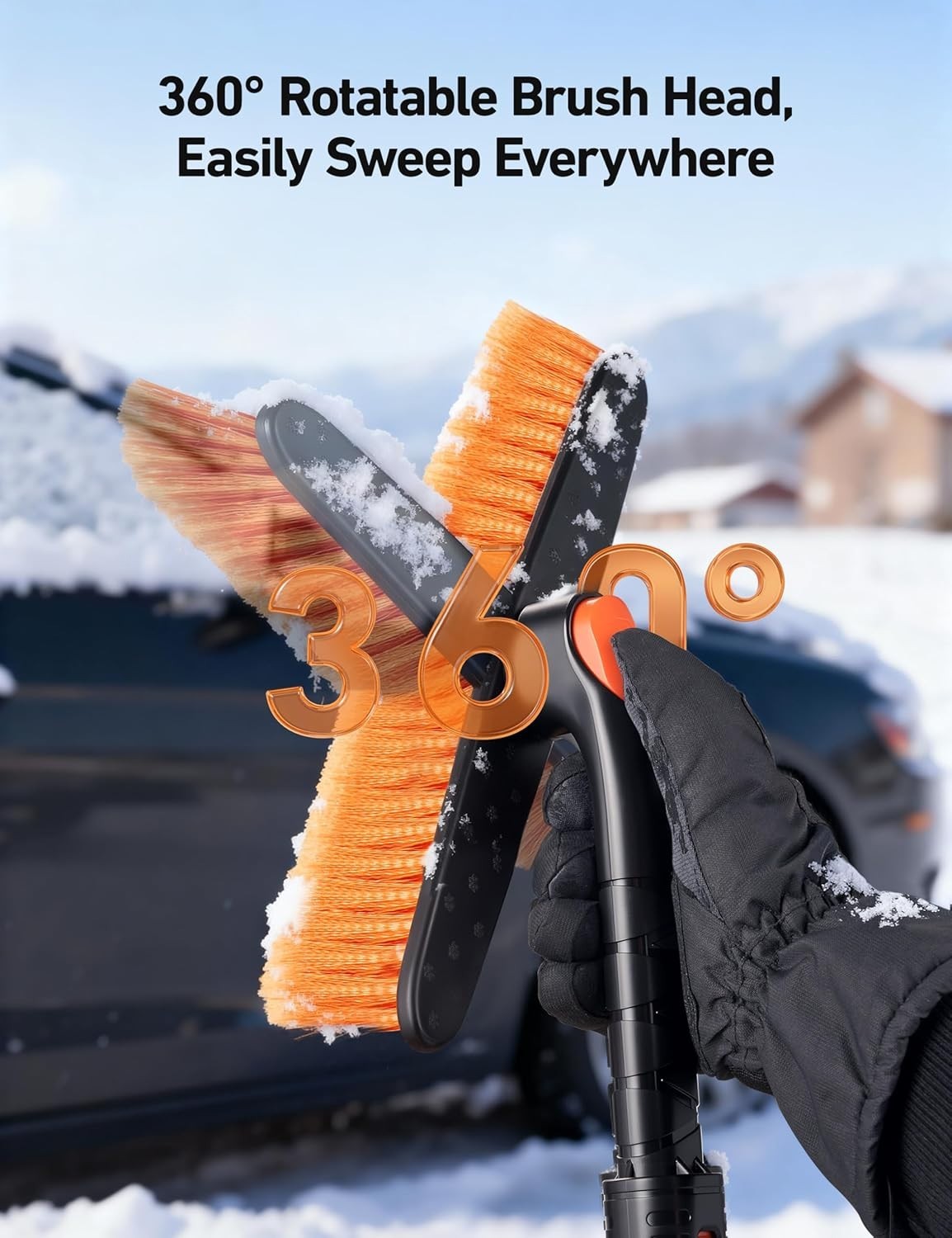 Multi-Position 47.2” Ice Scraper & Snow Brush with Foam Grip for Winter Cars