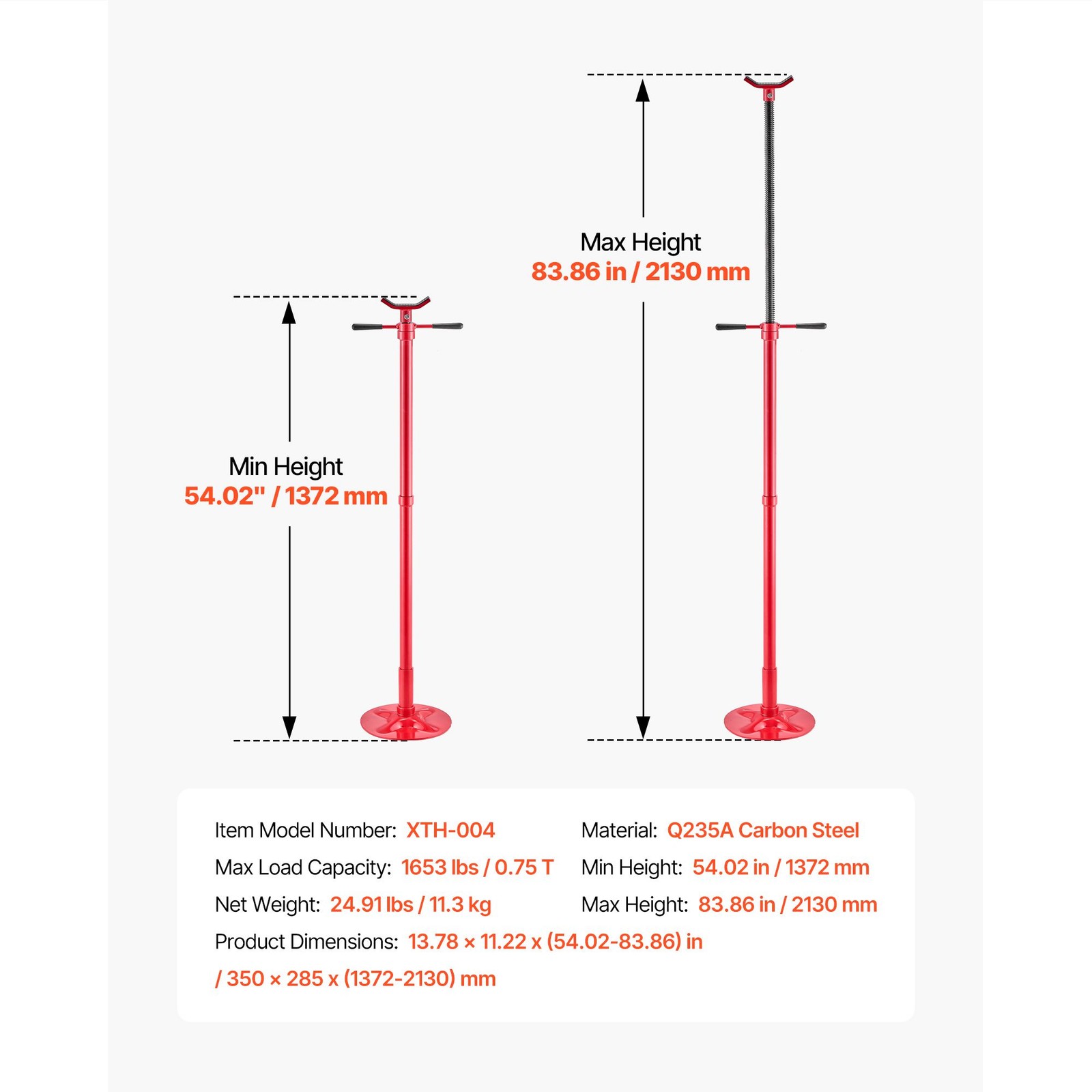 3/4Ton 1653lbs Height Adjustable UnderHoist Jack Stand Carbon Steel