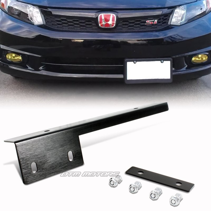 Black Brushed Aluminum Front License Plate Relocate Mounting Bracket Universal