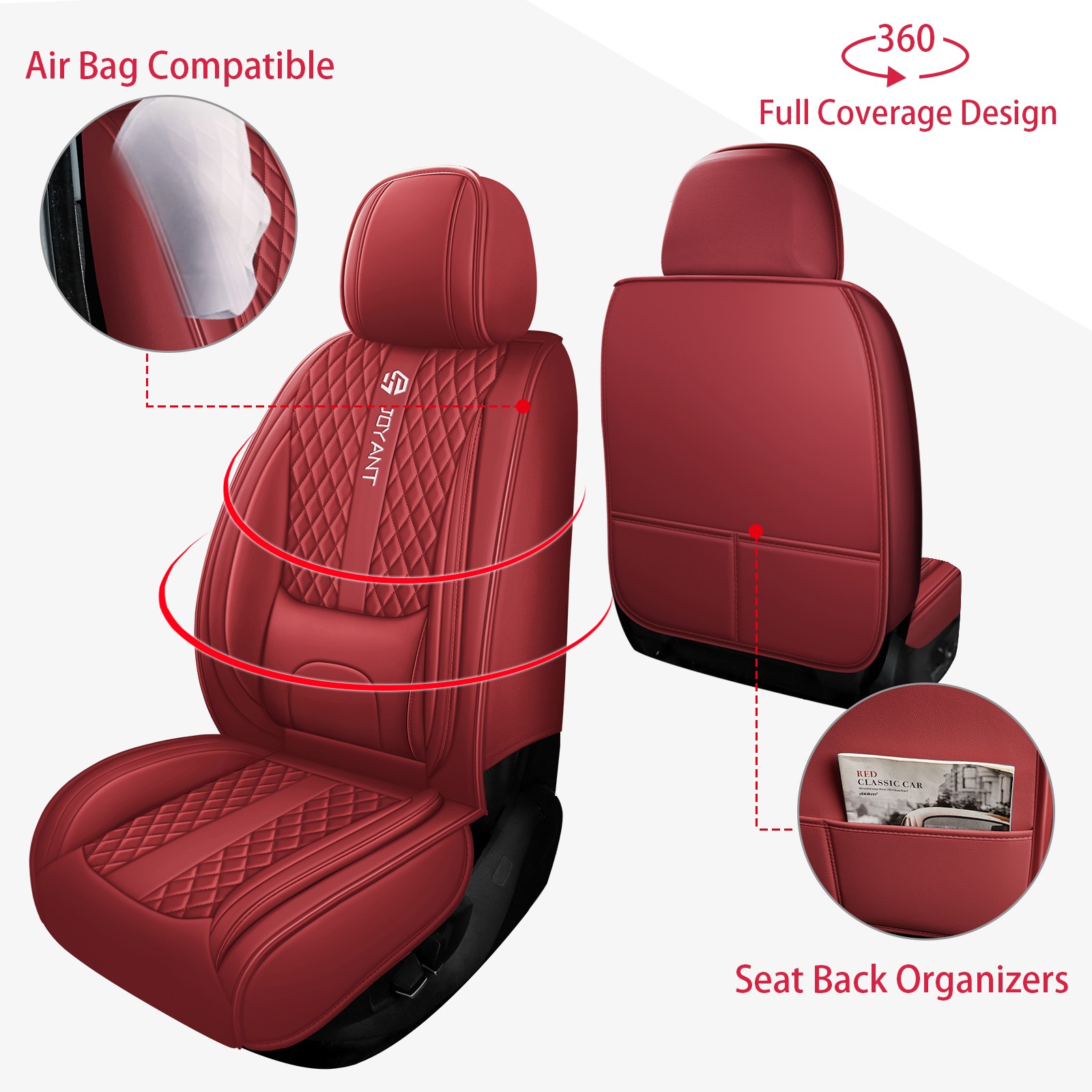 Luxury Nappa Leather Car Seat Covers with Lumbar Support Full Set Universal Fit