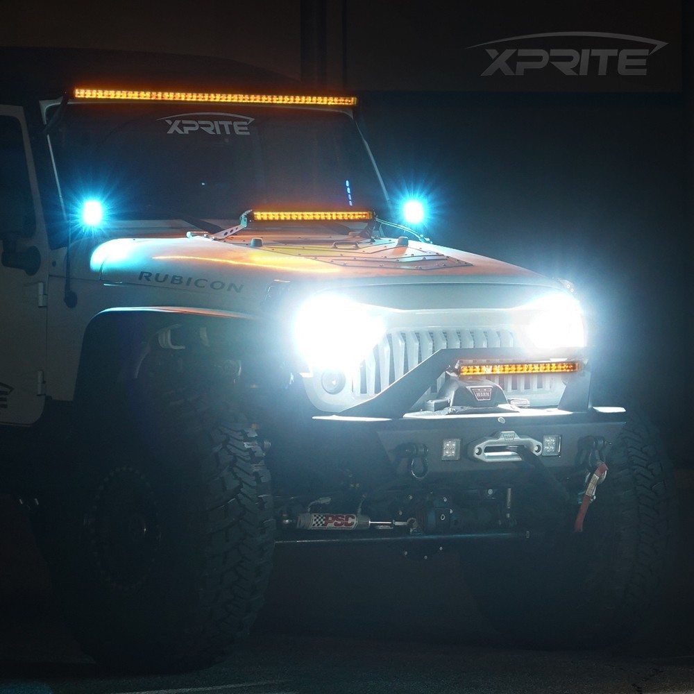 Xprite 72W 14″ Philips LED Work Light Bar Amber Backlight Offroad Driving Lamp