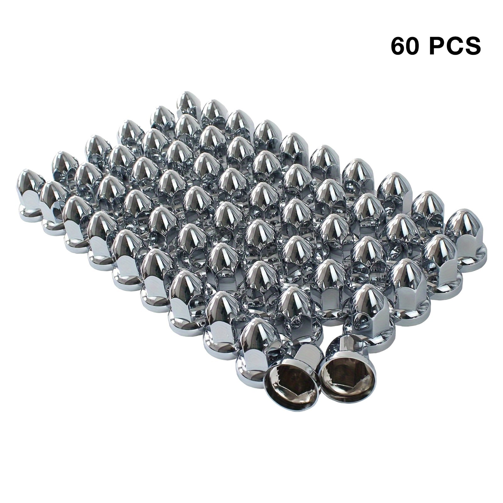 Pack of 60 Chrome 33mm Push-on Bullet Flanged Lug Nut Covers For Semi Trucks