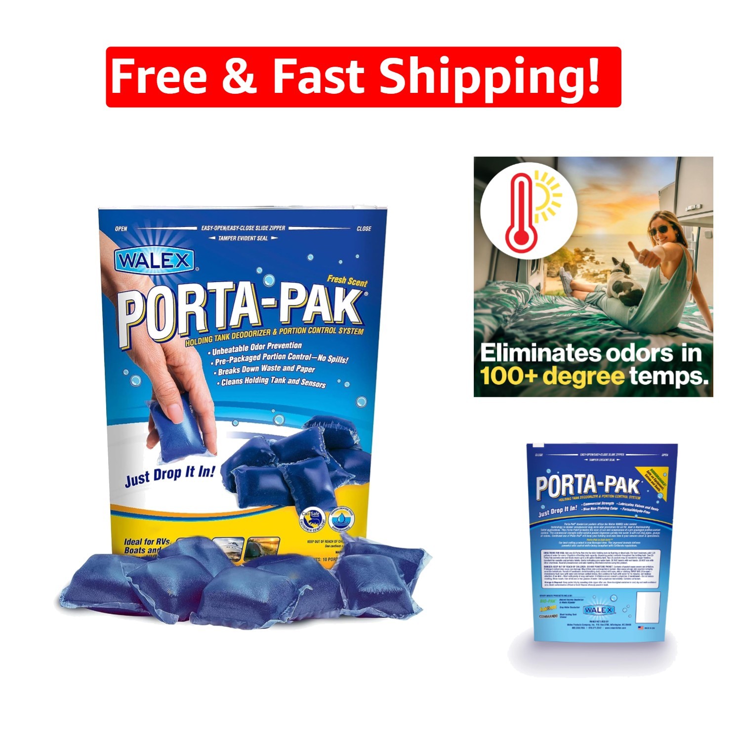 Biodegradable Porta-Pak RV Holding Tank Deodorizer, 10 Drop-Ins for 30 Days