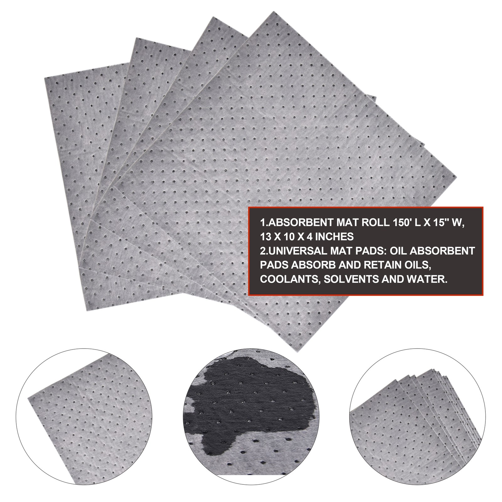 US Universal Heavy weight Oil Absorbent Mat Roll New Pig Alike 150 x 15 120 Pads