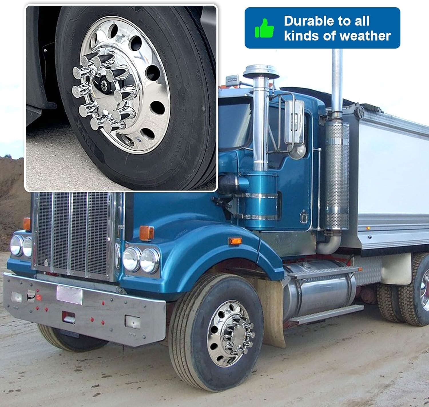 Chrome Hub Cover 33mm Lug Nut Wheel Axle Cover Thread-On Kit Semi Truck Complete