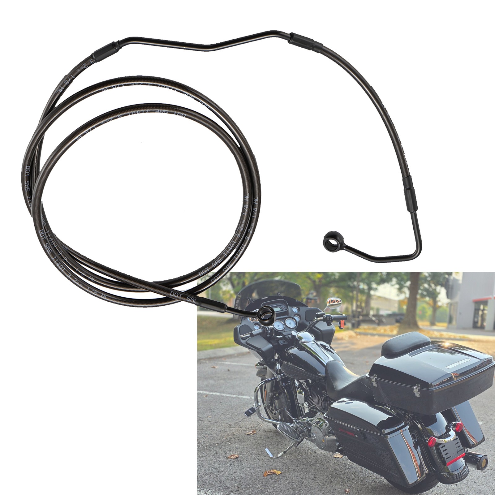14 in Handlebar ABS Extended 57.8″ Brake Line Oil Hose Kit for Touring 2008-2013