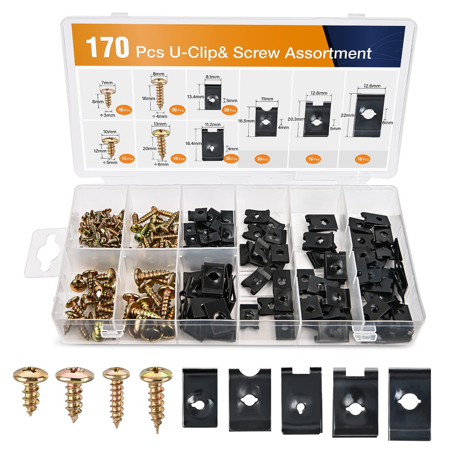 170pcs Car U-clip And Screw Assortment Kit 9 Different Sizes Automotive U Nut