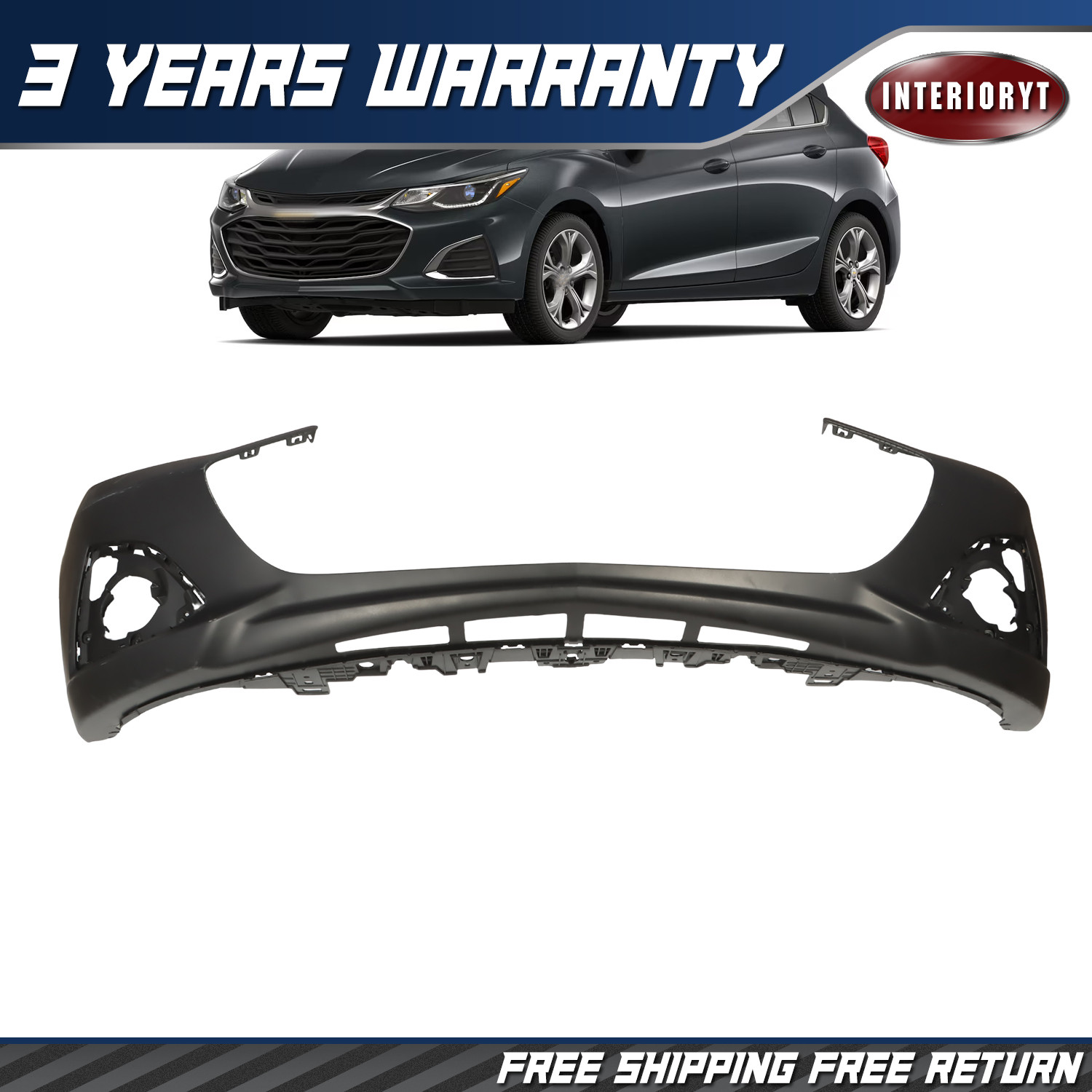 Front Bumper Cover Primed W/ Fog Bezel For 2019 Chevrolet Cruze Sedan Hatchback
