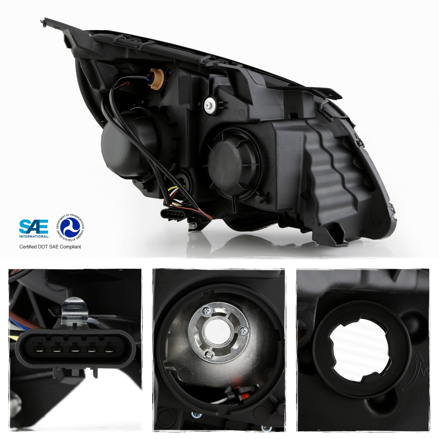 For 2010-2017 Chevy Equinox LT/LS [LED Tube Running] Projector Chrome Headlights