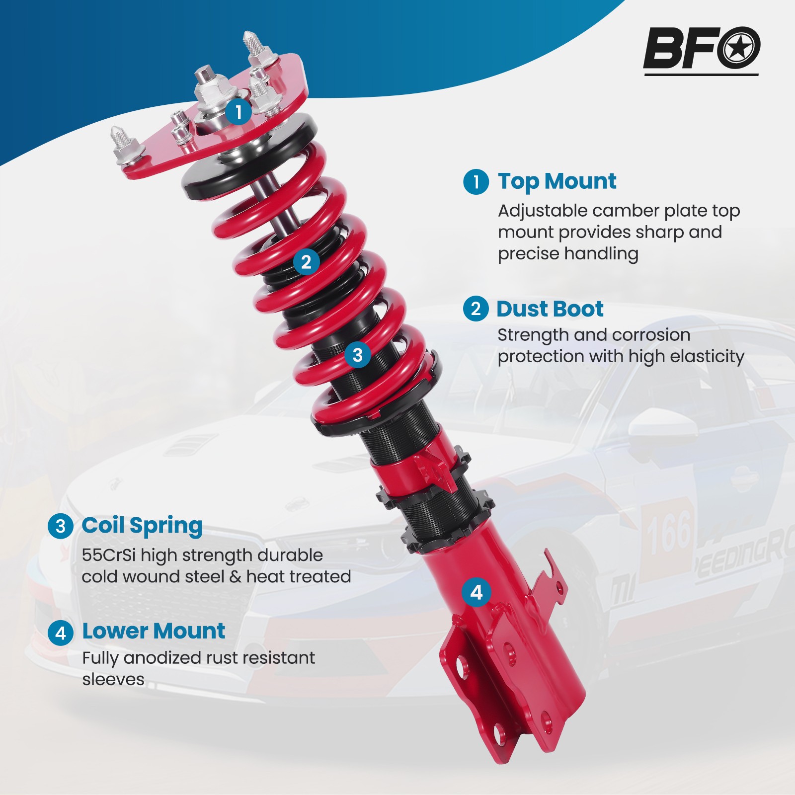 BFO Coilovers Shock Struts Kit For Toyota Celica 2000-2006 Adjustable Height