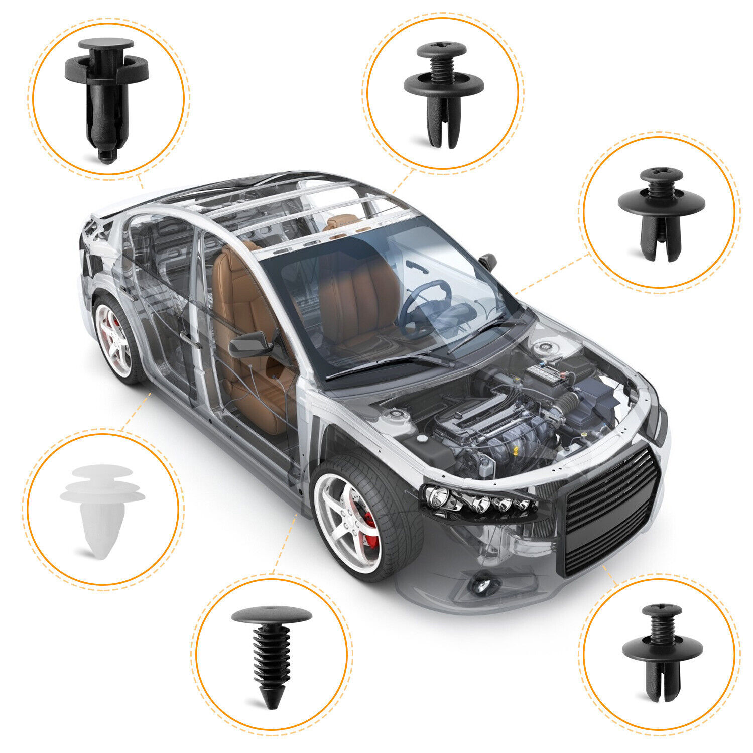 100PCS Car Retainer Auto Fasteners Push Trim Plastic Clips Pin Rivet Bumper Kit
