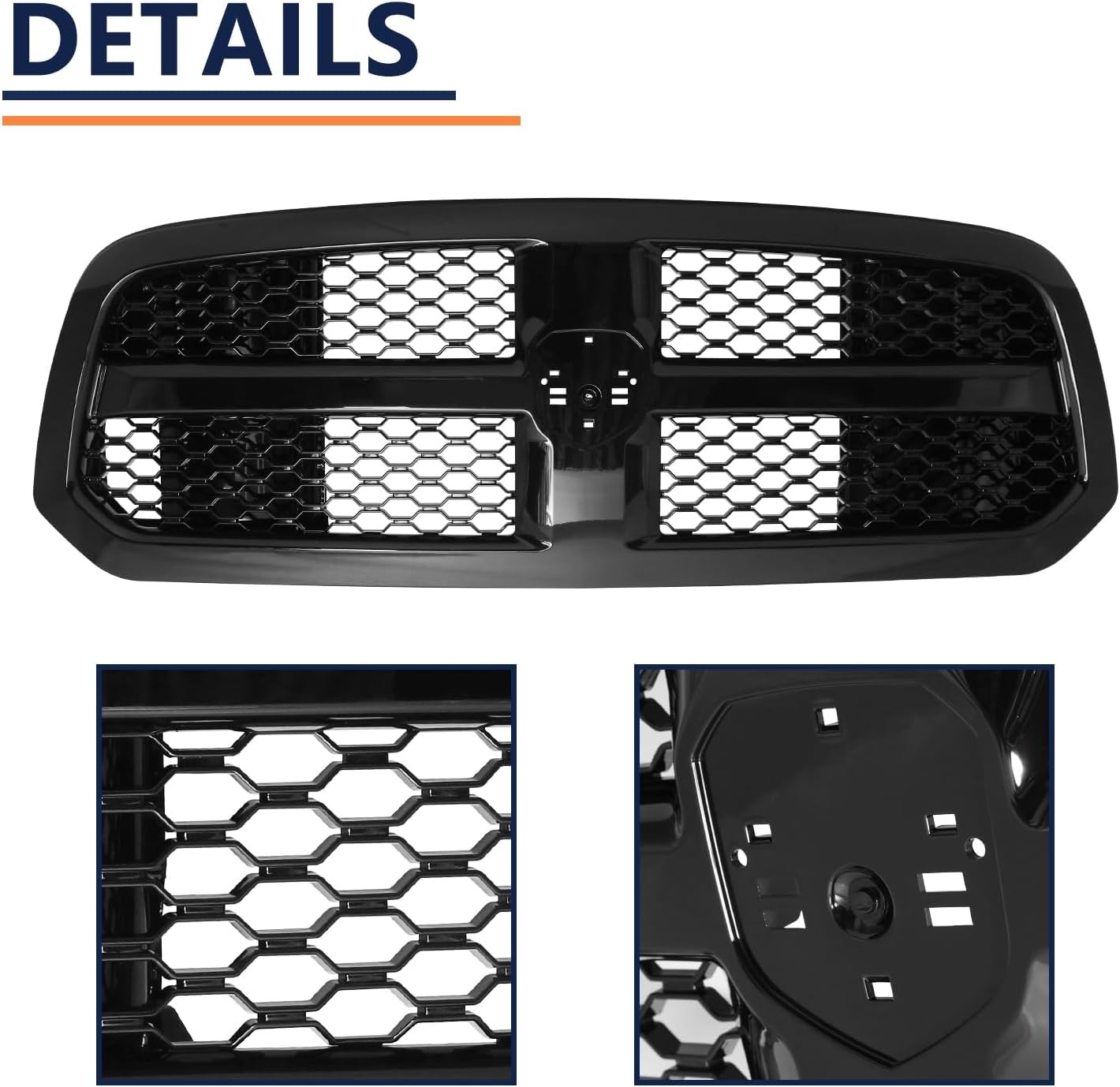 Gloss Black Honeycomb Front Grille For Dodge Ram 1500 2013-2018