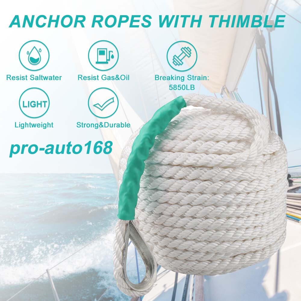 1/2″ 200FT Twisted Three Strand Nylon Anchor Rope Braided Boat Line w/ Thimble