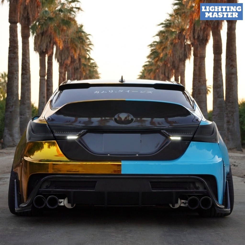Smoked LED Tail Lights Fits Toyota Camry 8th Gen 2018-2024 Rear Lights White Bar