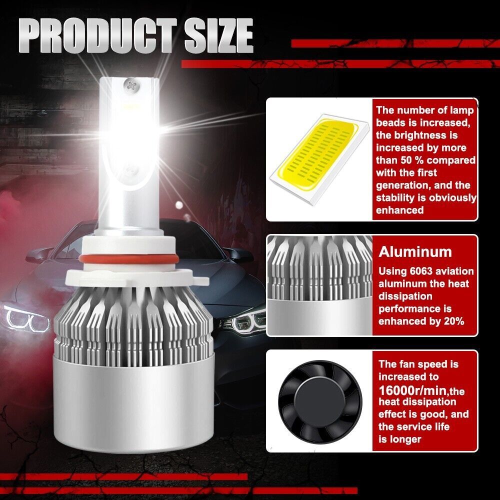 C6 9005 LED Headlight Bulb Conversion Kit High Beam White Super Bright 6000K