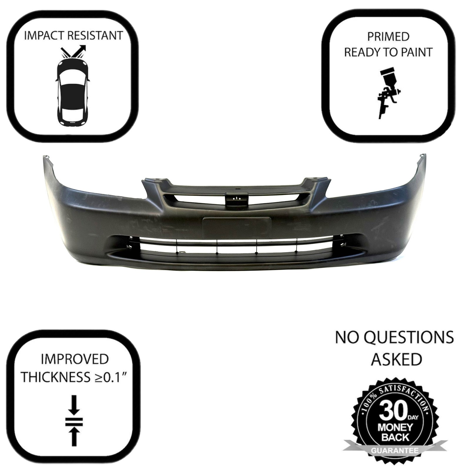 Front Bumper Cover For 1998-2000 Honda Accord Sedan w/ Fog Lights Holes