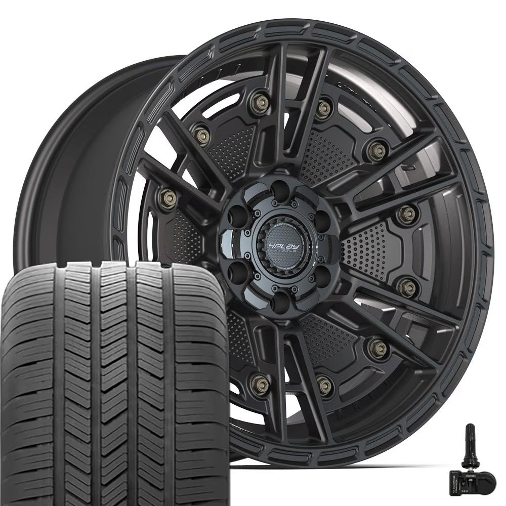4PS01 20×9 Black Rims, Goodyear Tires & TPMS Set Fits Silverado Sierra