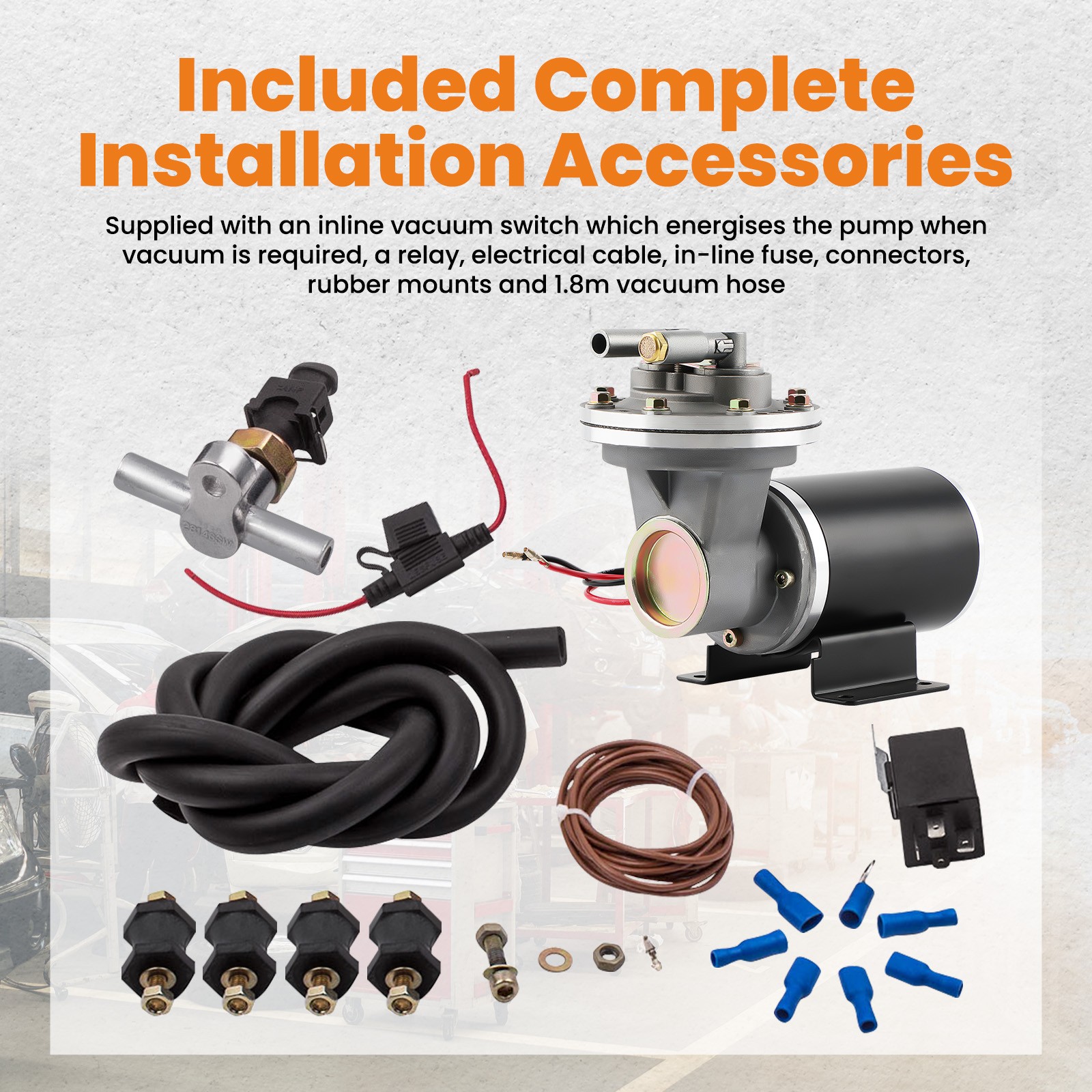 Electric Vacuum Pump Kit for Brake Booster 12 Volt 18″ to 22″ Easy Installation