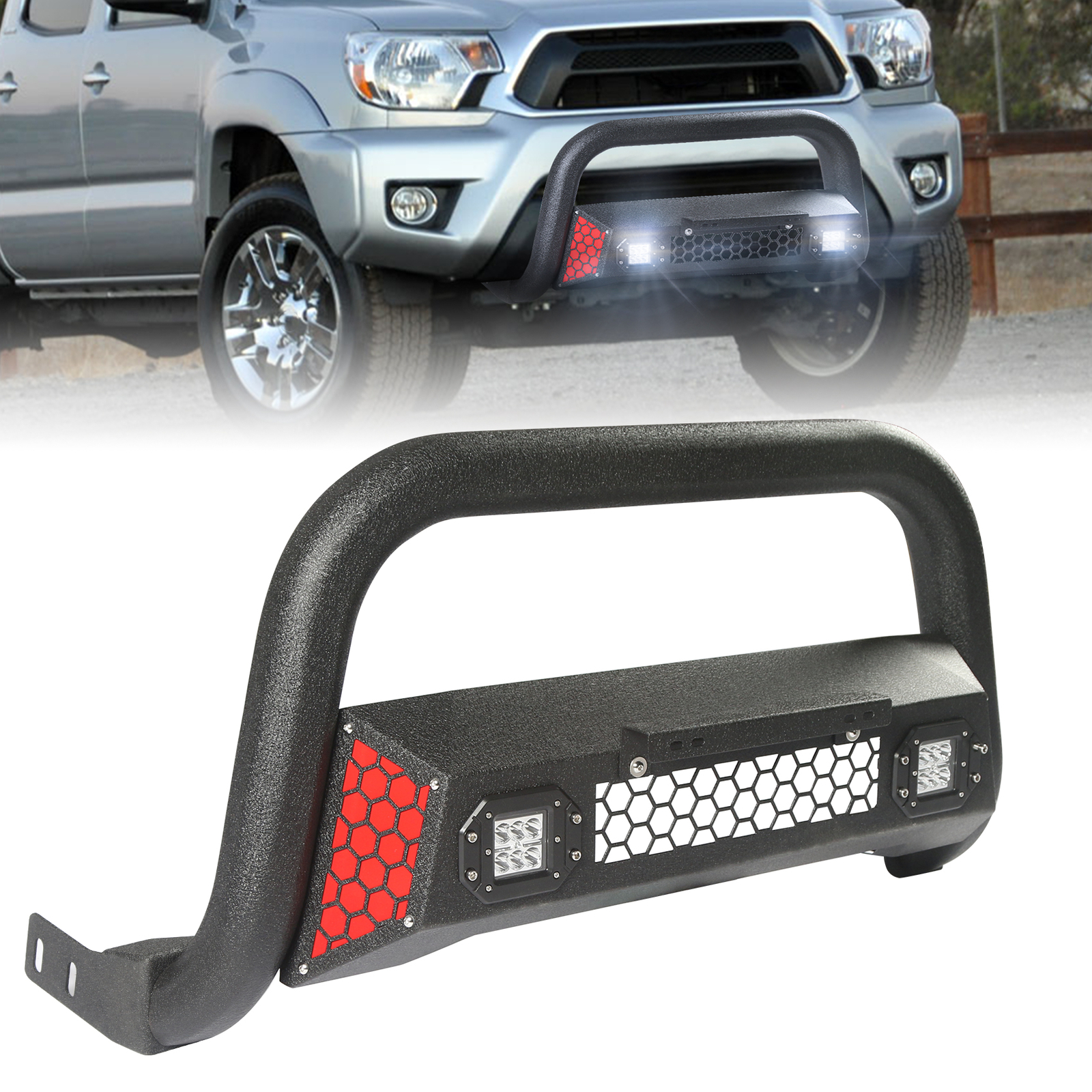 Fit For 2005-2015 Toyota Tacoma Textured Black Bull Bar Bumper Guard