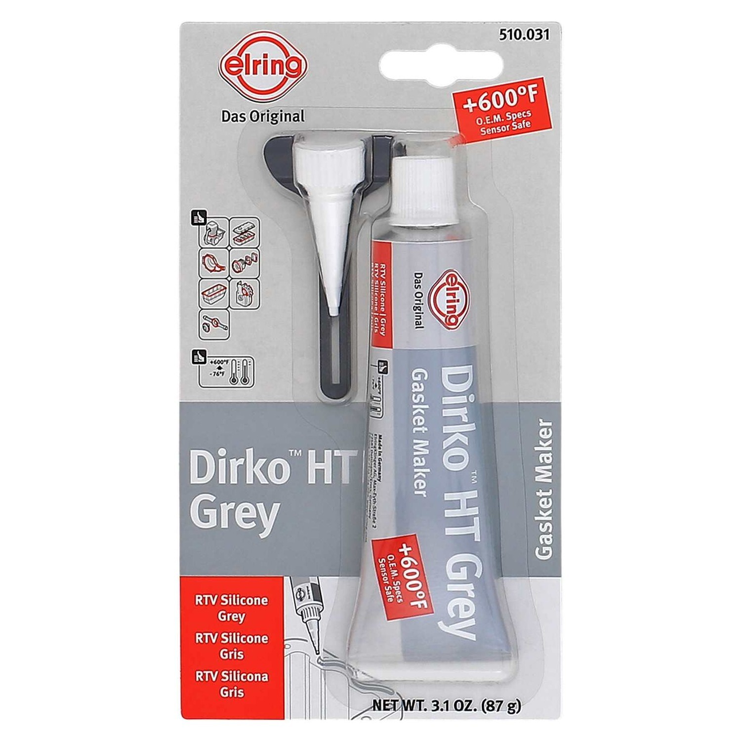 ELRING 510.031 Dirko HT Gray Silicone Gasket Maker 3.1 OZ. +600F O.E.M. Specs