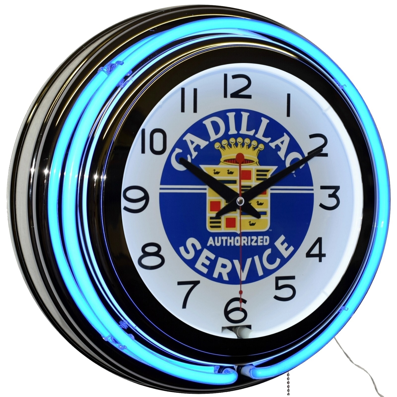 15″ Cadillac Authorized Service Double Neon Clock Garage Man Cave Decor (Blue)