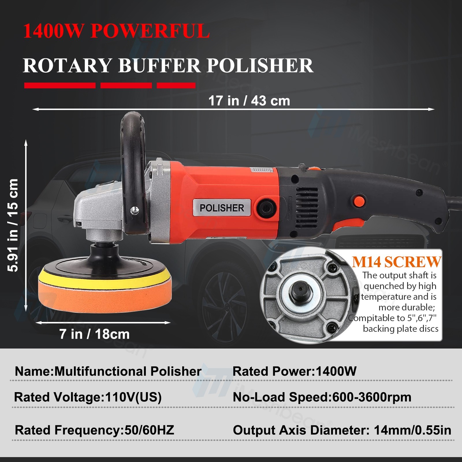 Car Buffer Polisher Waxer 8-Speed Rotary 5″6″+7″ Backing Plate Polishing Machine