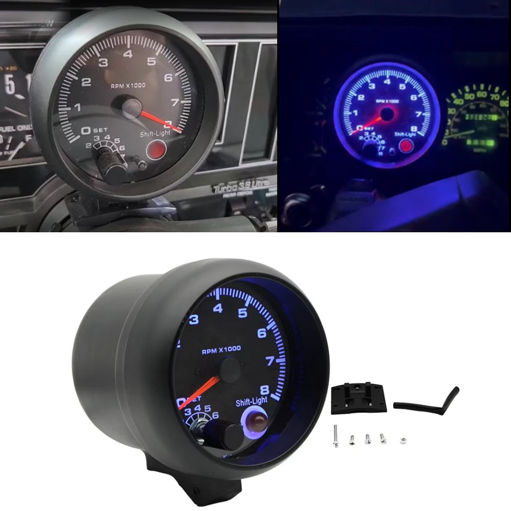 12V 3.75 inch Car Auto Tachometer with Shift Light 8000 RPM Gauge Meter Blue LED