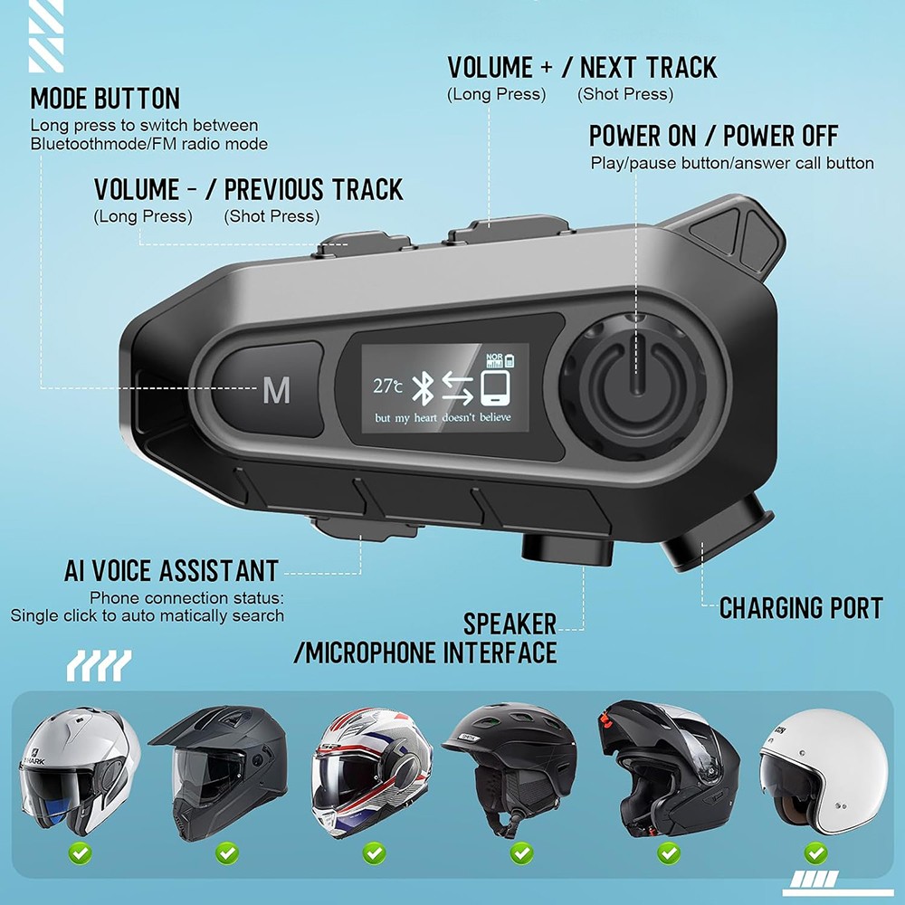 Waterproof Motorcycle Helmet Headset Wireless Bluetooth Headphone Speaker