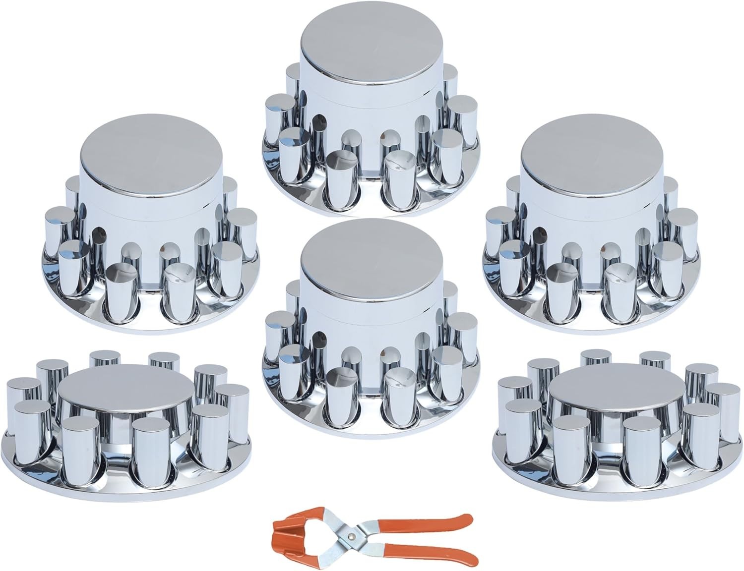 Chrome Flat Top Complete Hub Cover Kit 33mm Lug Nut Wheel Axle Covers Semi Truck