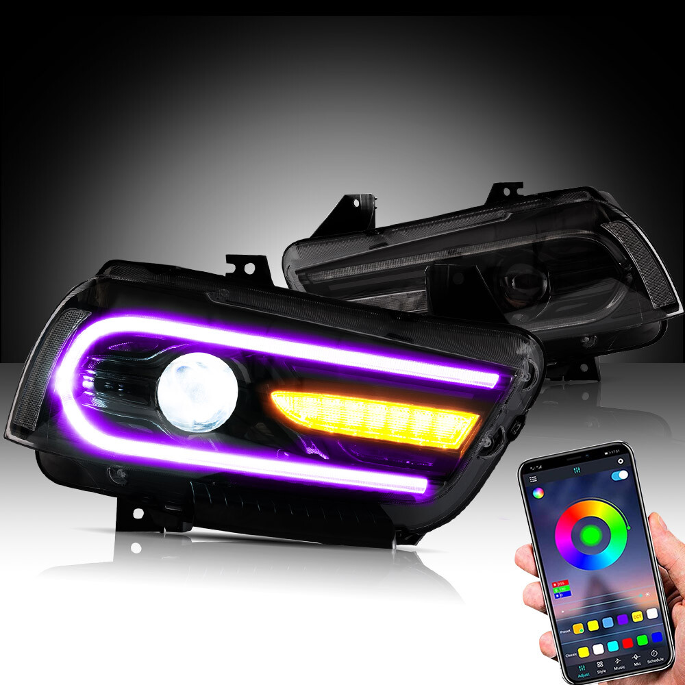 2X VLAND Multicolor DRL Projector LED RGB Headlights For Dodge Charger 2011-2014