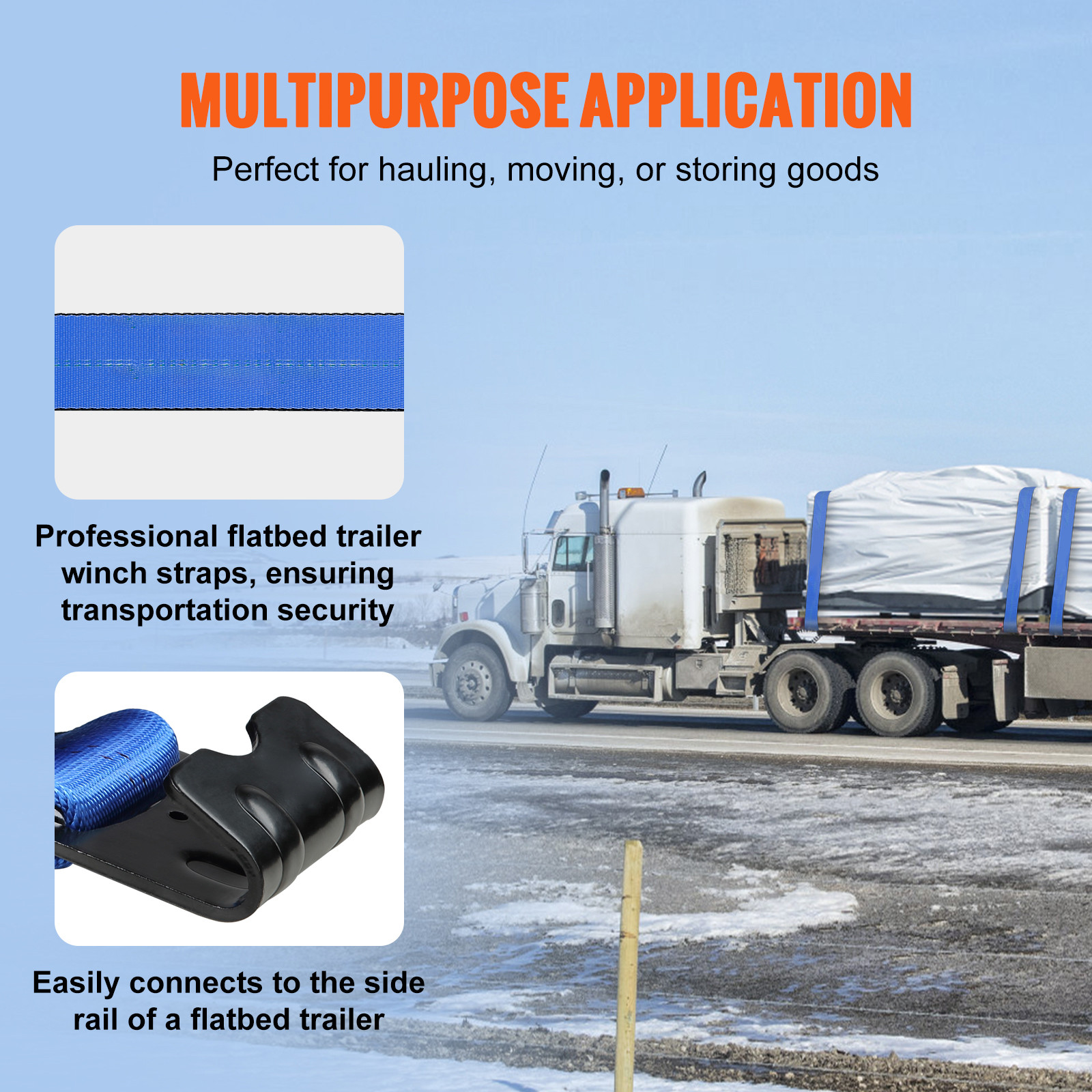 10 Pack Truck Straps 4″ x 30′ Winch Straps w/Flat Hook for Towing Blue 18000 lbs