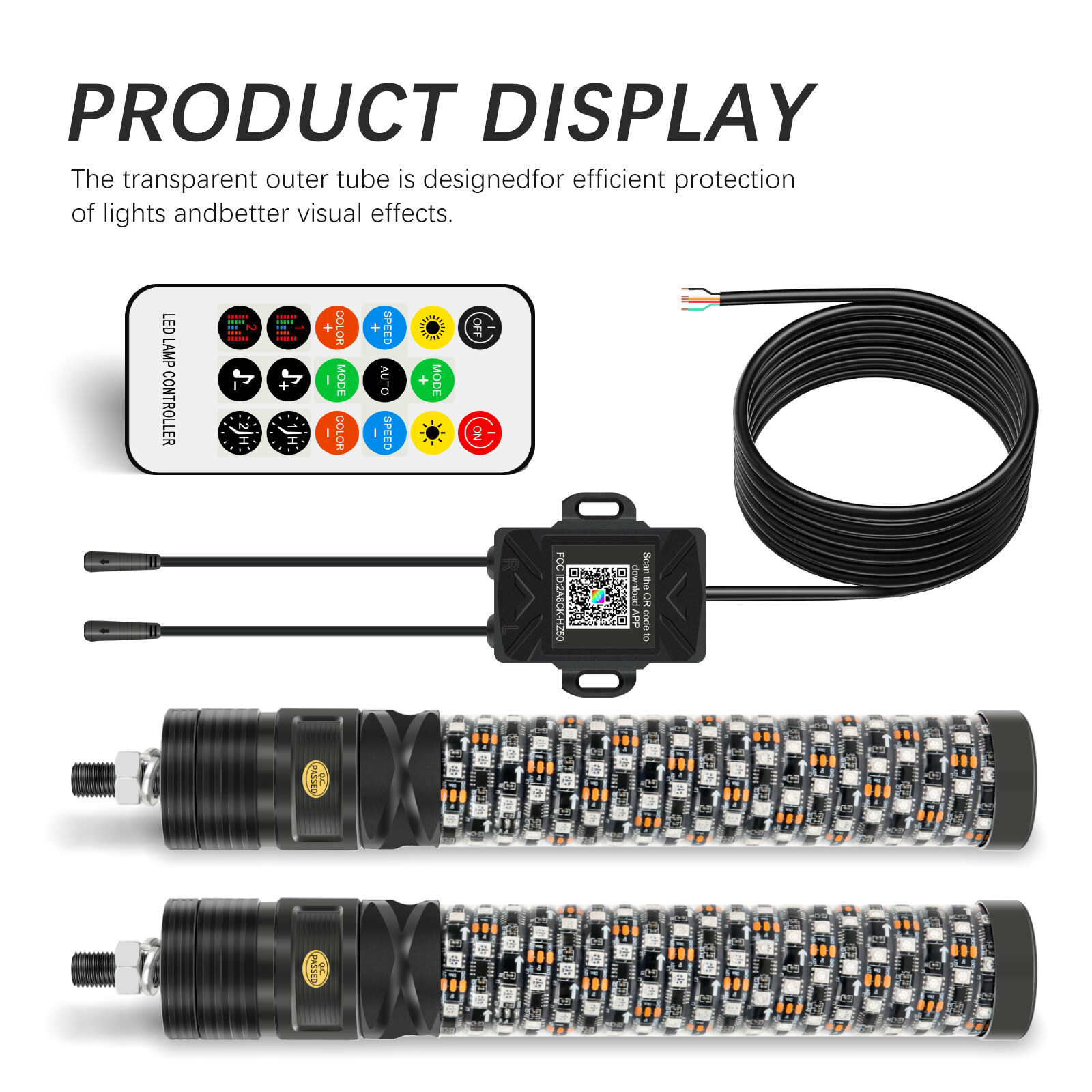 2FT Thick LED Whip Spiral Chasing RGB Fat Whip Lights For Can Am Maverick X3 RS