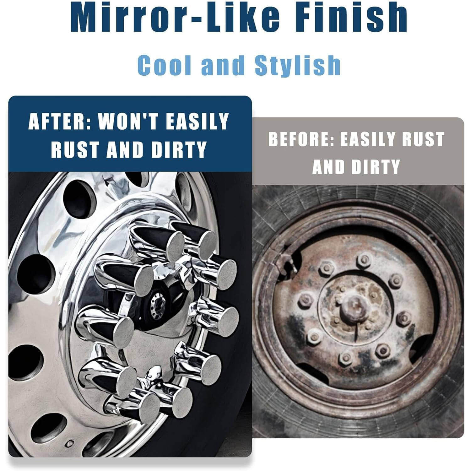 Chrome Rear Axle Cover 33mm Thread On Flat Top Wheel Nut Caps Kit for Semi Truck