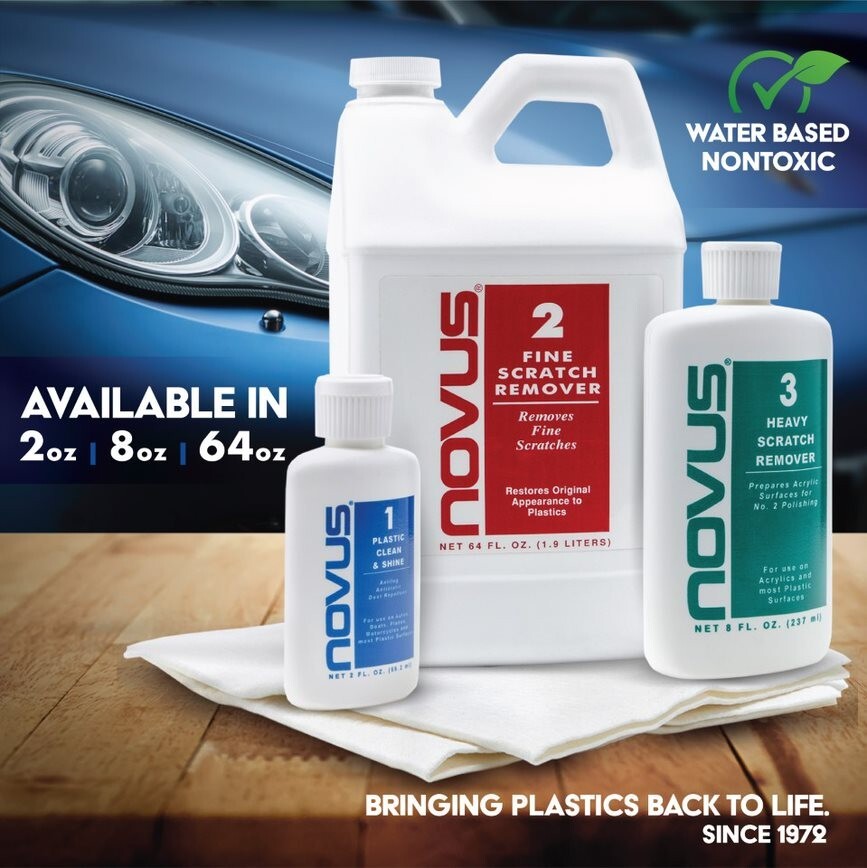 Novus Plastic Polish Kit #1, #2, & #3, 2oz. Bottles w/ Premium Polish Mates
