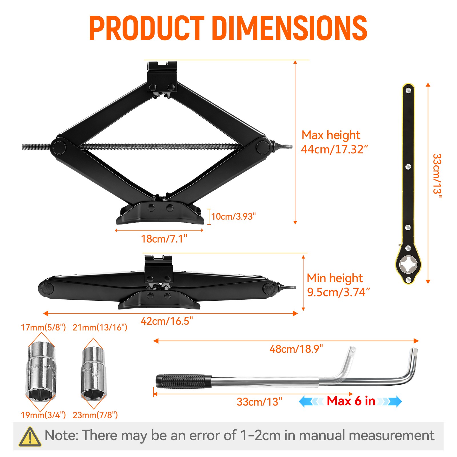 Heavy Duty 3T Scissor Jack Car Emergency Lift Tool 440mm w/ 360 Rotatable Head