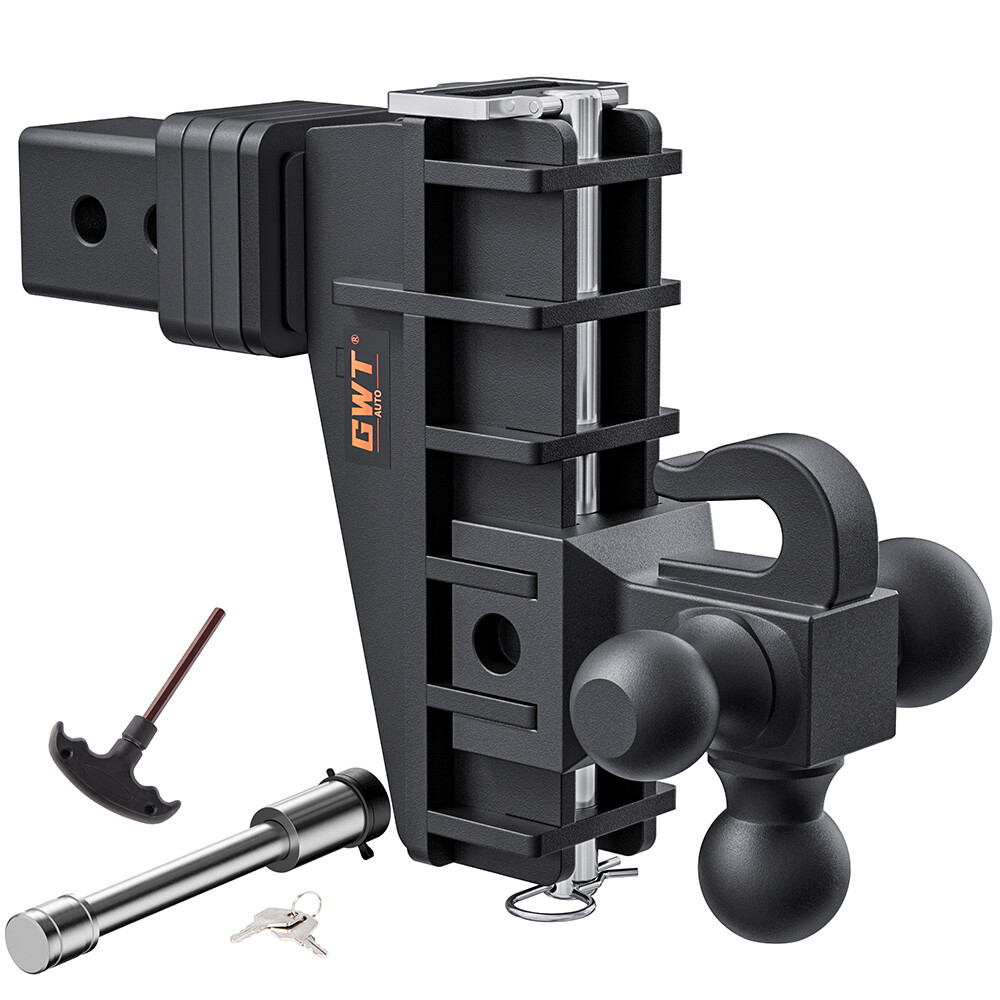 Adjustable Trailer Hitch 2.5” Receiver 6” Drop Tow Tri-Ball w/ Hook Heavy Duty