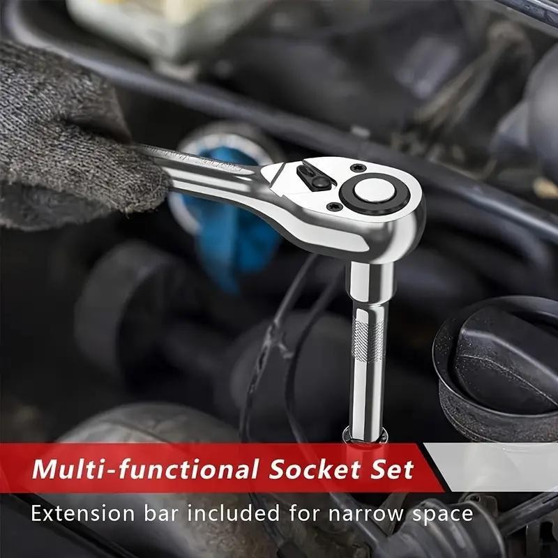 53PC Ratchet Wrench Socket Set Car Repair Machinery Hand Tool 1/4” Drive Metric