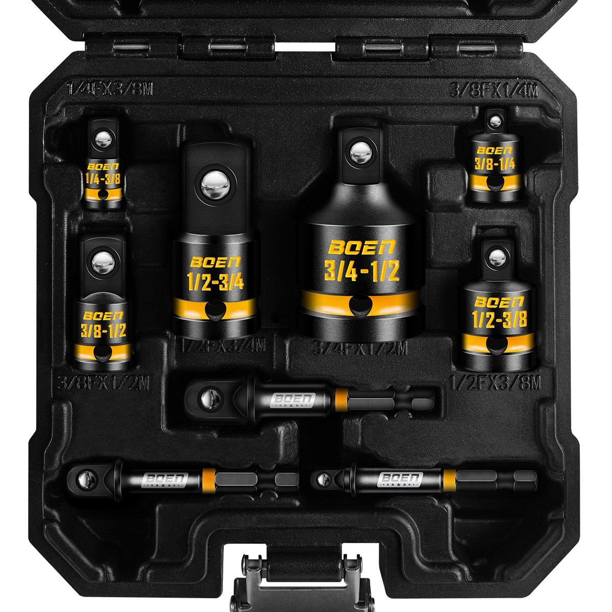 BOEN 9 Pcs Impact Socket Adapter & Reducer Set, 1/4″ & 3/8″ & 1/2″ &3/4″ Drive