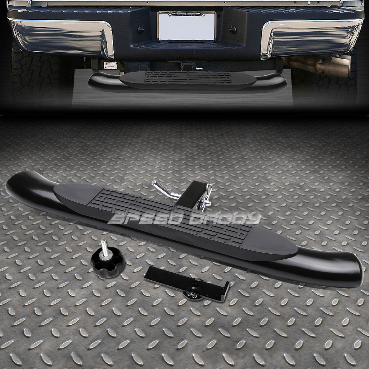 37″ x 4″ OVAL 2″RECEIVER BLACK TRAILER TOWING TAILGATE/HITCH REAR STEP BAR/PEDAL