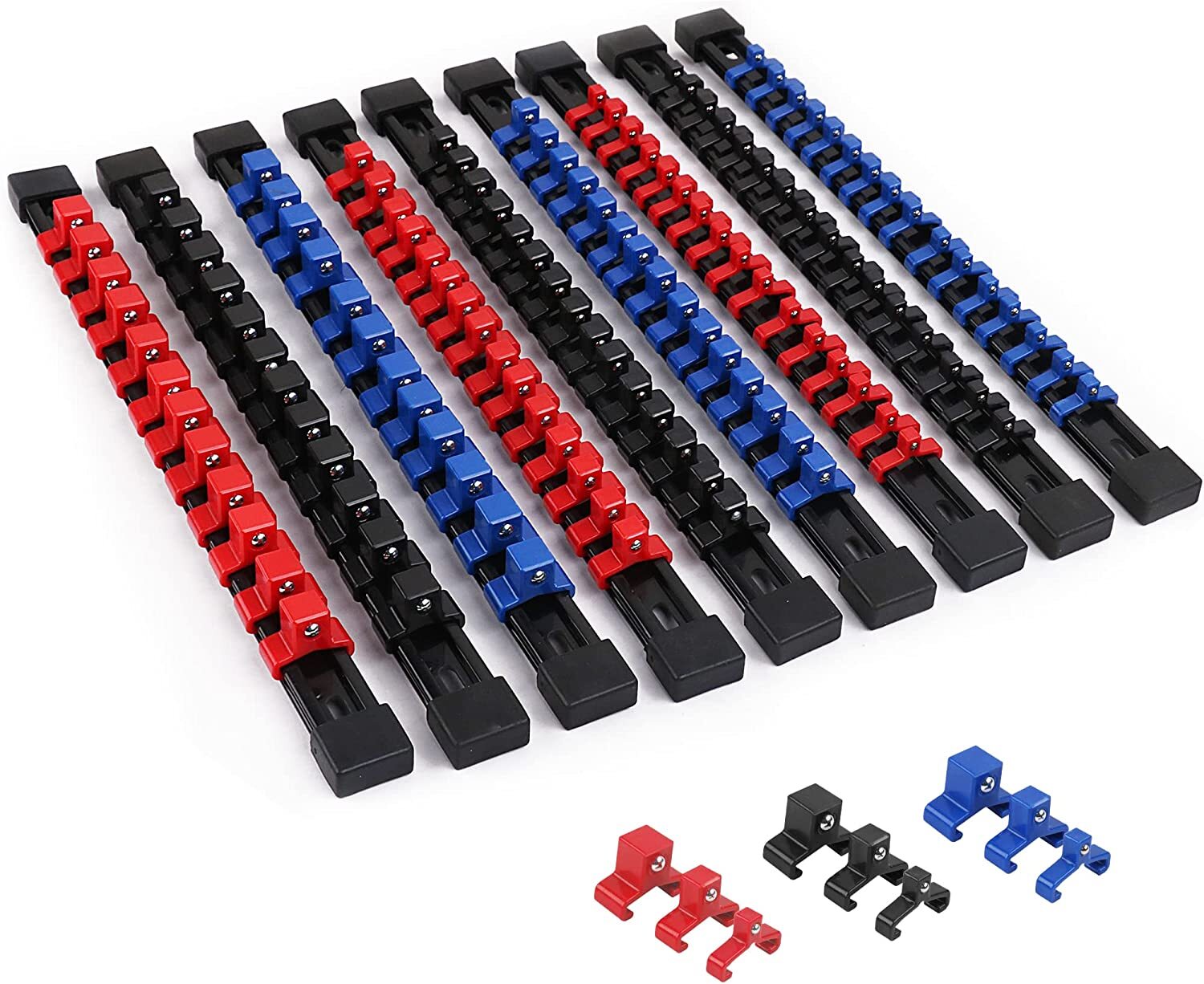 9pc Socket Organizer Mountable Sliding Holder Rail Rack Tool Storage 1/4 3/8 1/2