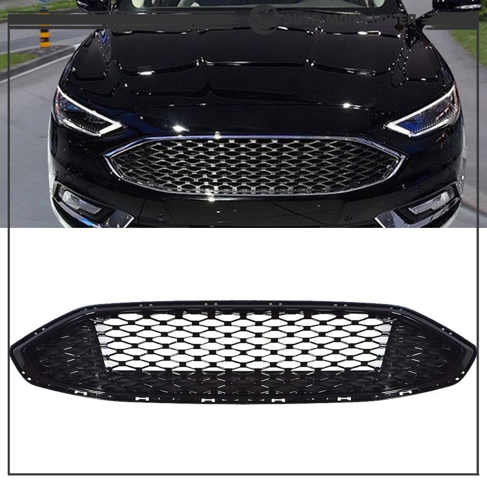 Gloss Black Grille For 2017-2018 Ford Fusion Front Grill Honeycomb Trim