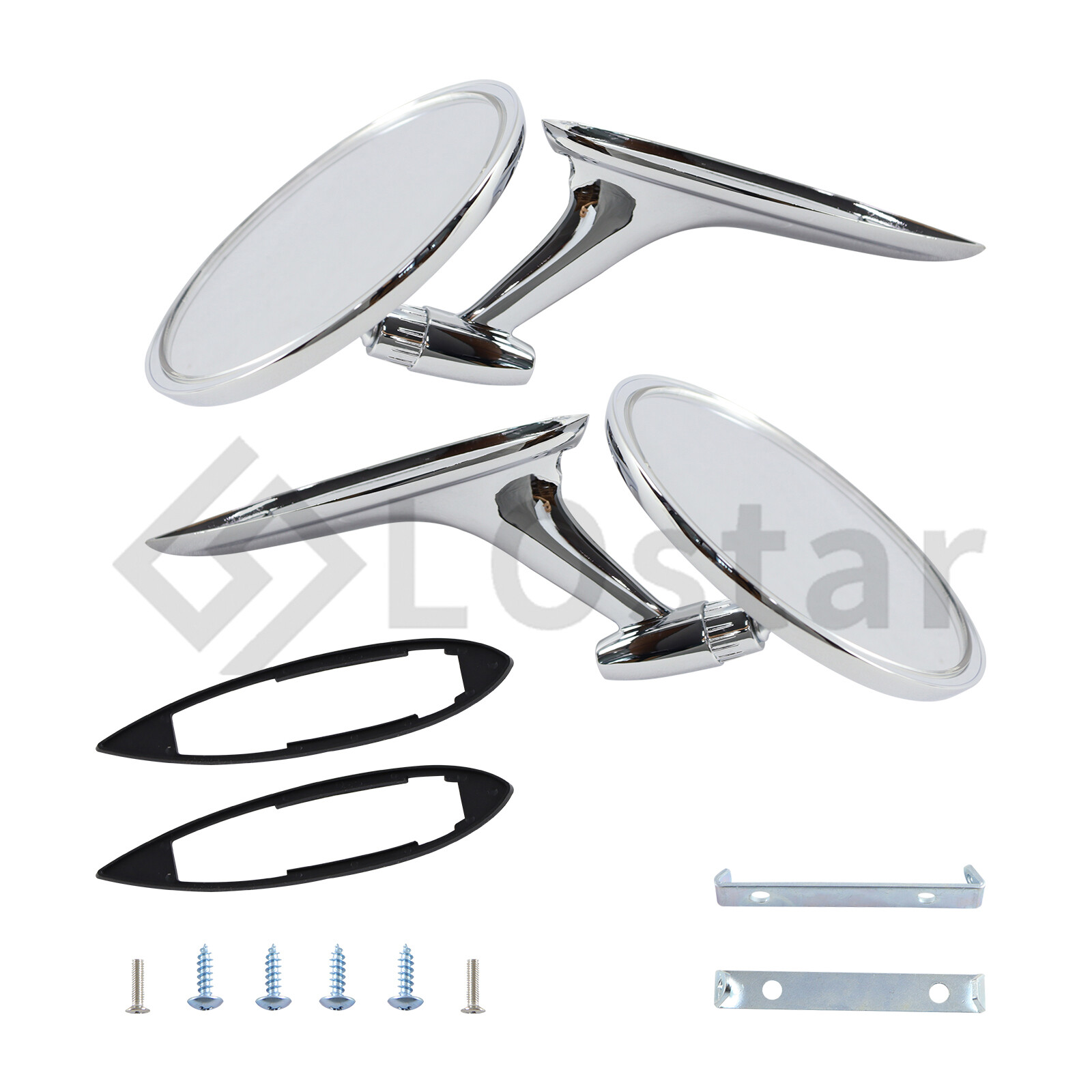 Round Outside Rearview Mirrors Ribbed Base For Chevy Chevelle Impala Nova