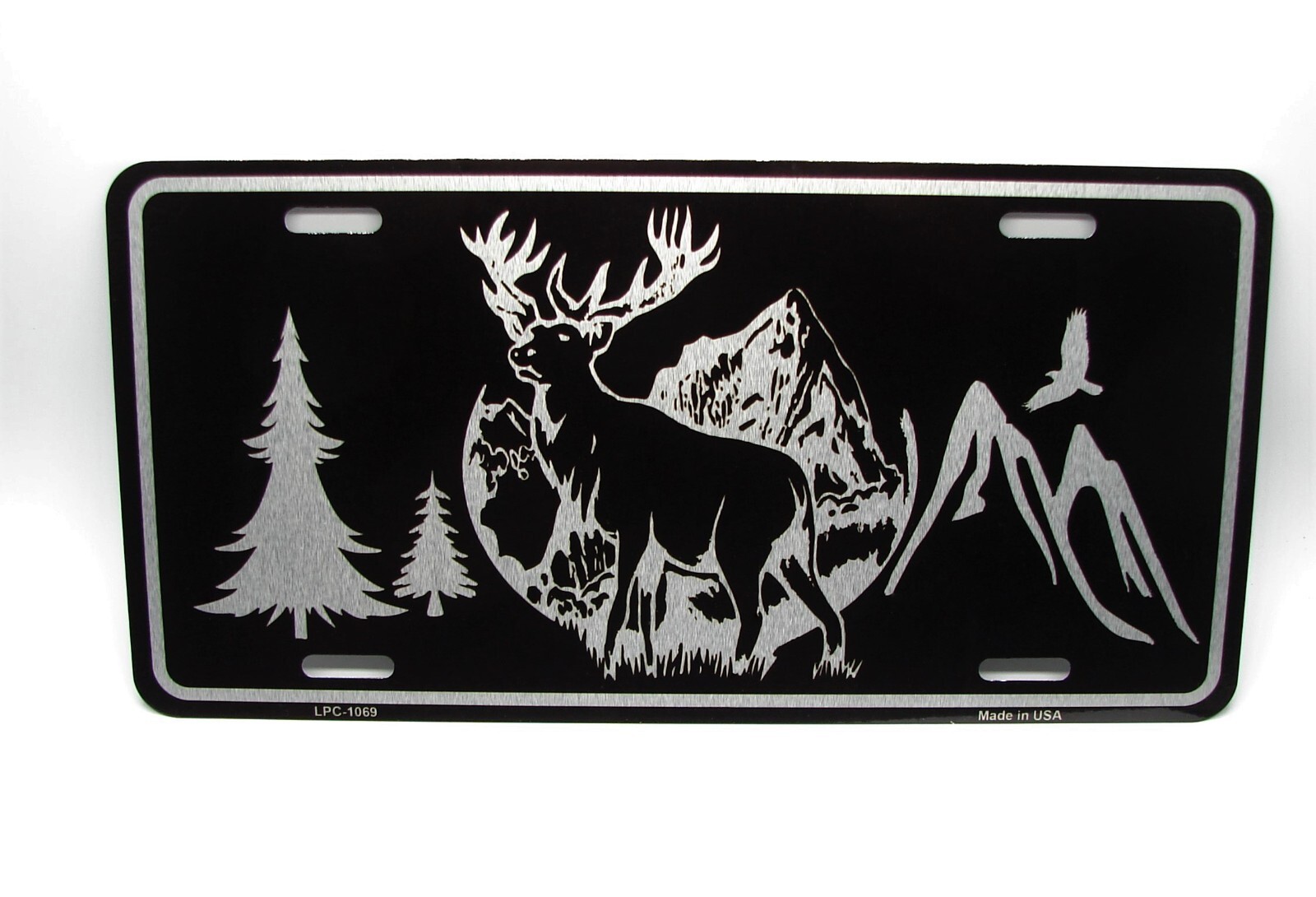DEER ELK BLACK BRUSHED METAL CAR LICENSE PLATE AUTOTAG. HUNTING LICENSE PLATE
