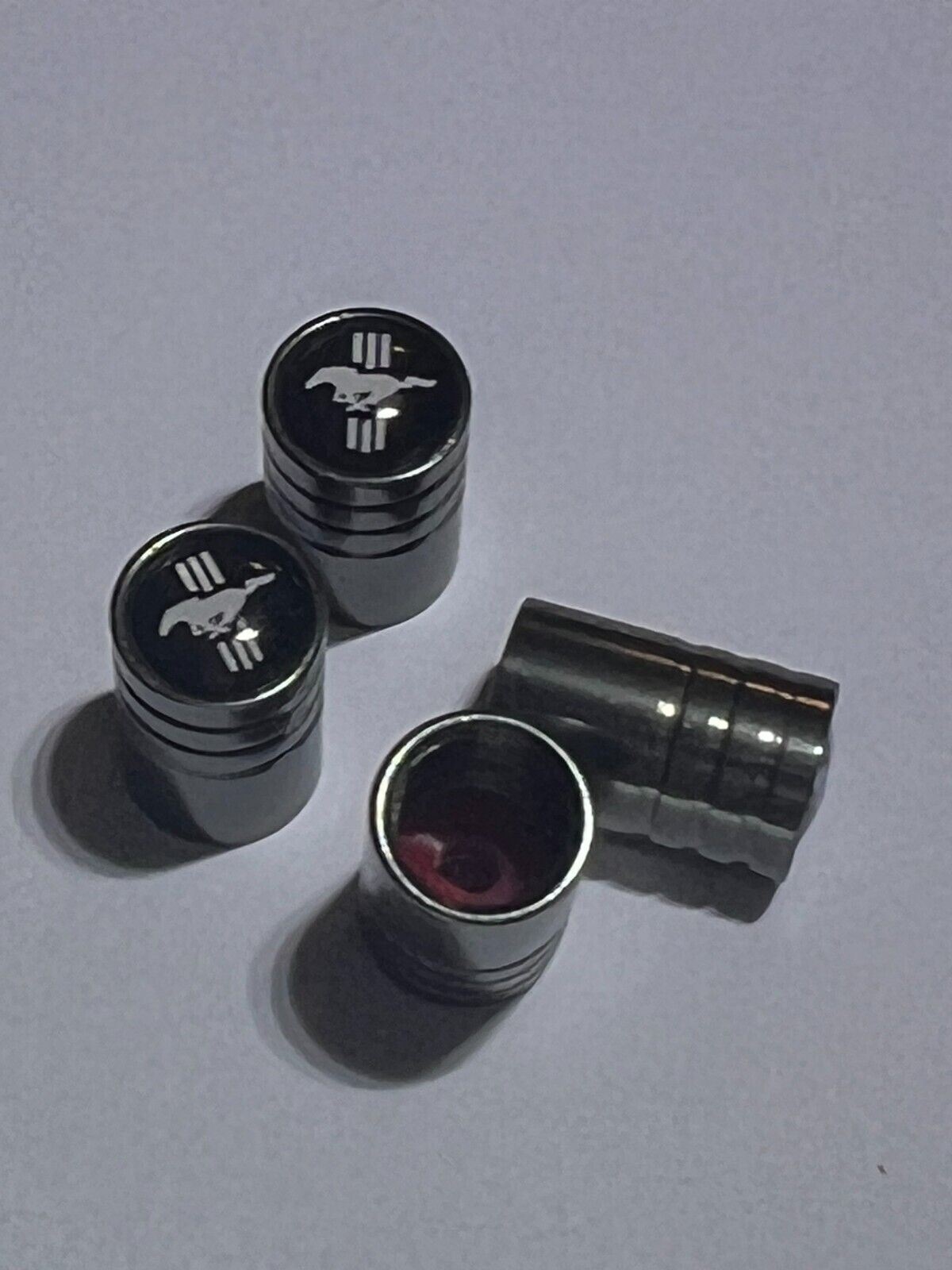 4 FORD MUSTANG Tire Valve Cap Air Valve Stem Cover (Metallic Black)