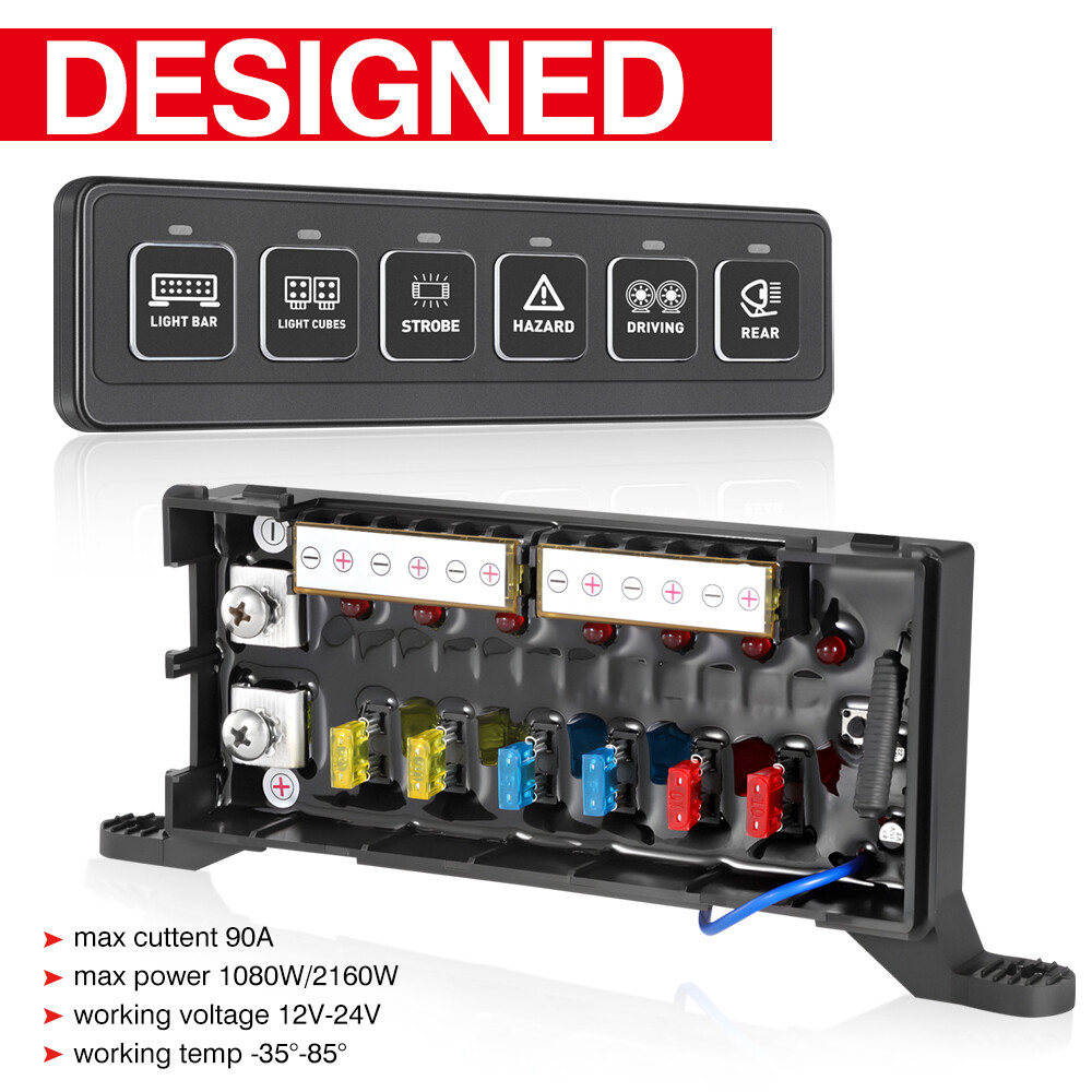 6 Gang Switch Panel 24V Auxiliary Circuit Control Box for 07-18 Chevy/GMC 1500