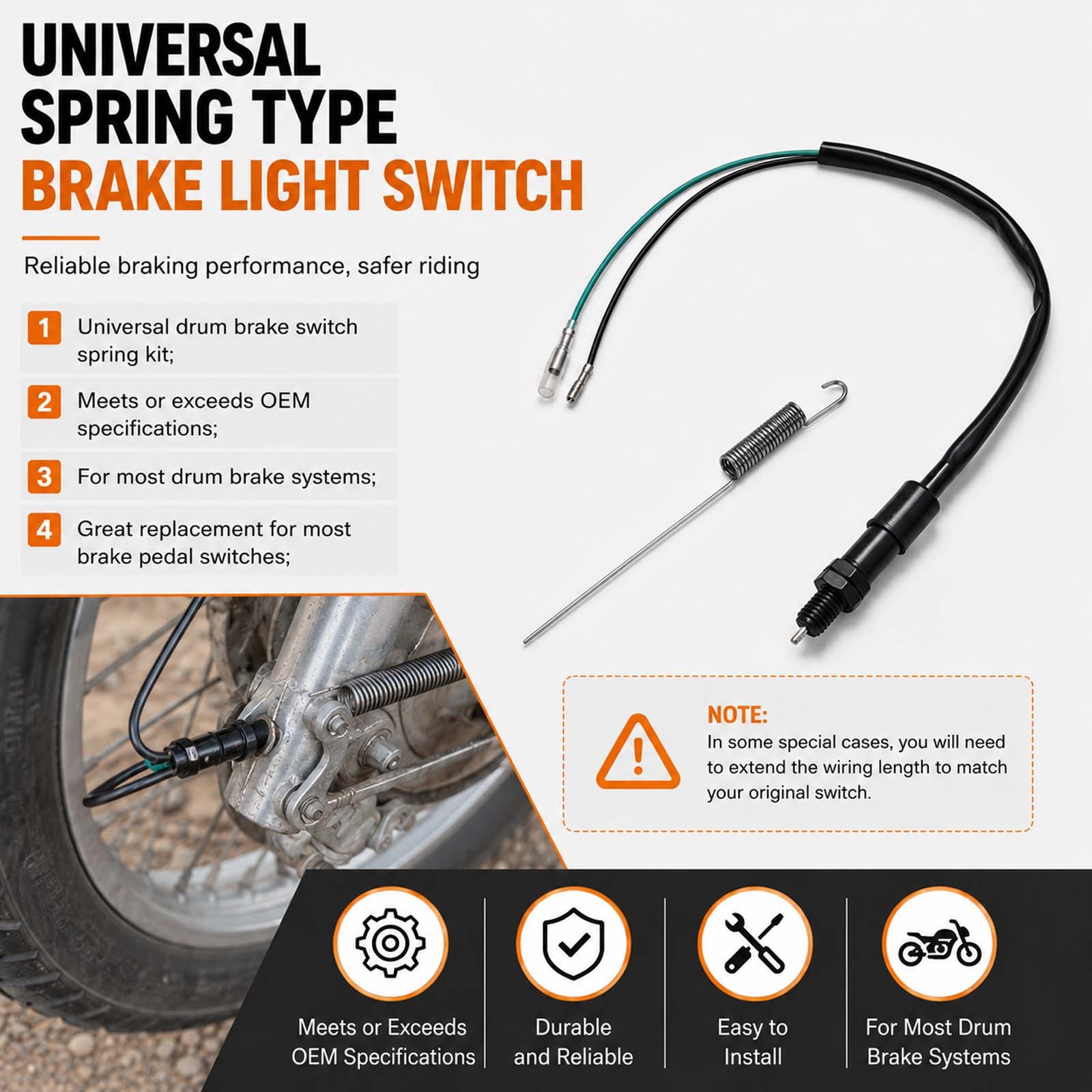 Off-Road Motorcycle Rear Brake Stop Light Switch w/ Spring Fits for Honda XR