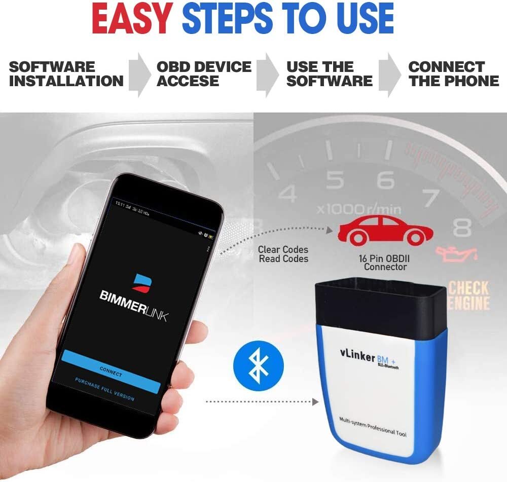 Vgate vLinker BM+ BT 4.0 OBD2 Diagnostic Scanner Tool BIMMERCODE For IOS Android