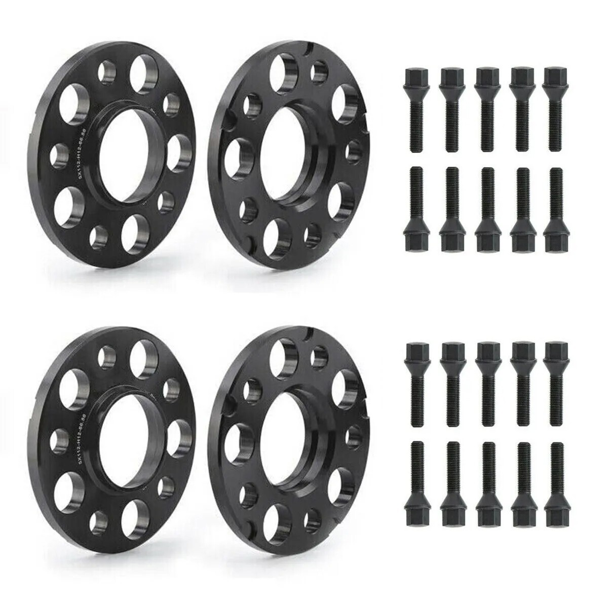 4x 15mm Thick 5×112 66.56mm C.B Wheel Spacer + 14×1.25 Black Bolt Fit Latest BMW