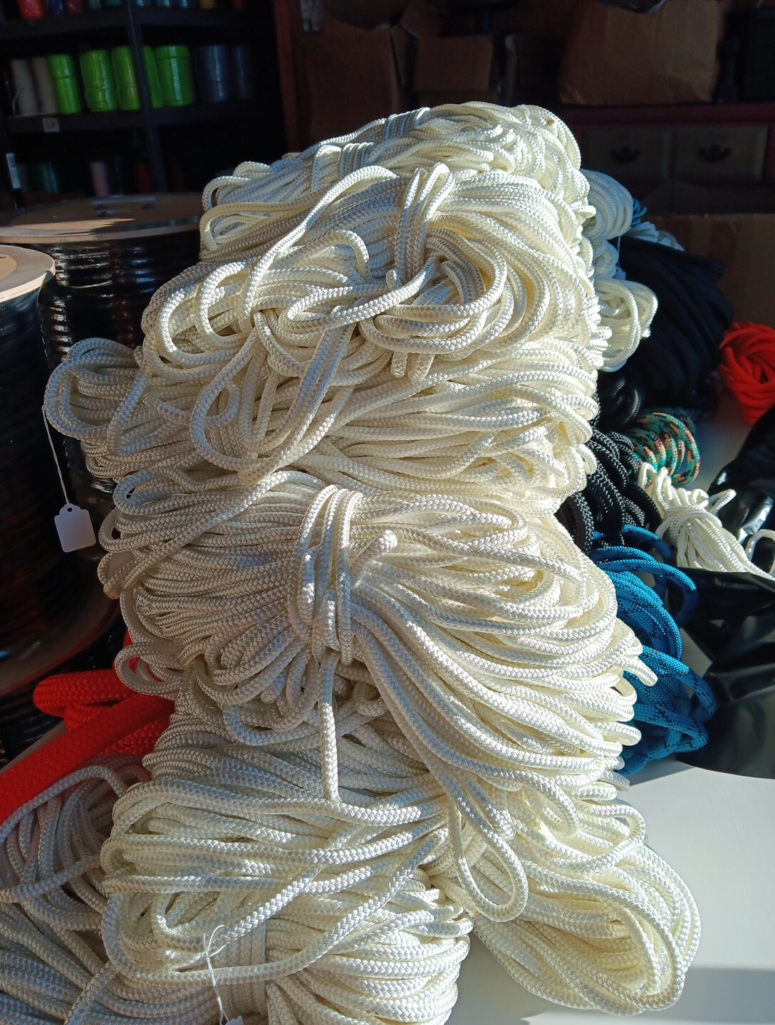 5/16 x 200 ft Pre-Cut Double Braid Polyester rope hank. White.