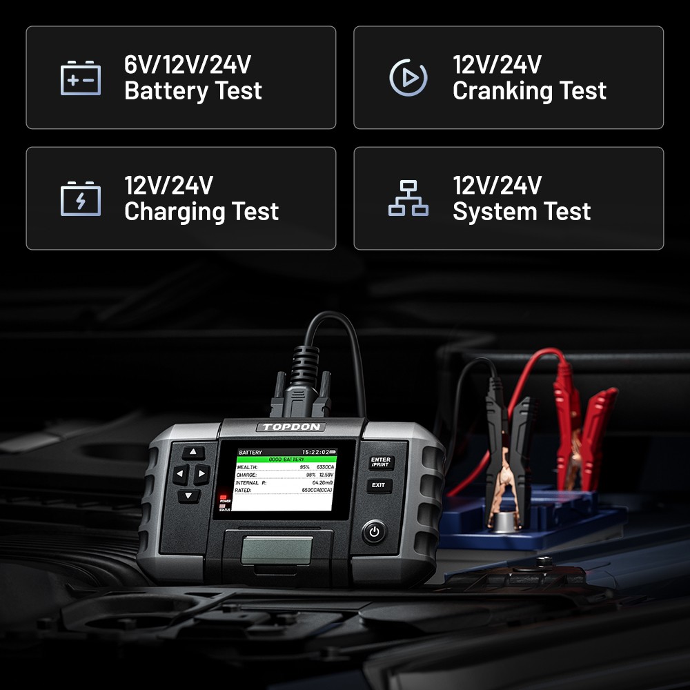 3.5‘’ Screen TOPDON BT600 Plus Battery Tester Truck Charging Cranking Analyzer